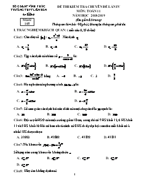 Đề thi kiểm tra chuyên đề lần IV môn Toán Lớp 11 - Mã đề 105 - Năm học 2018-2019 - Trường THPT Liên Sơn